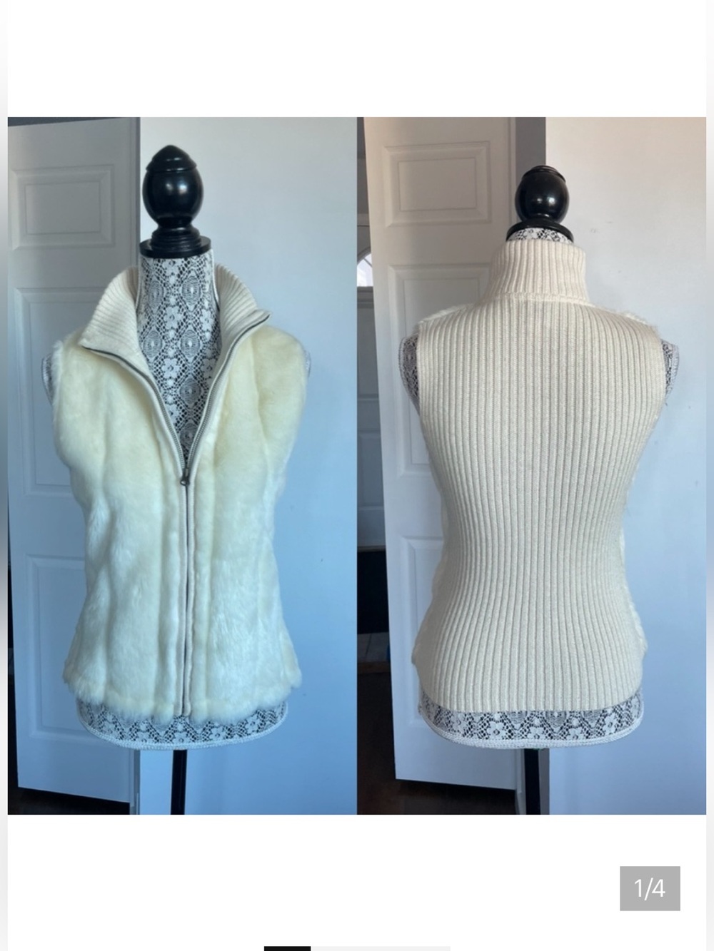 Vintage Faux Fur Full Zip Knit Vest. Small.
